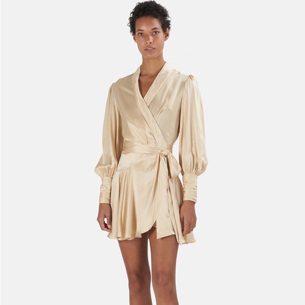 BNWT! ZIMMERMANN Silk Wrap Mini Dress (Champagne) - Size 1